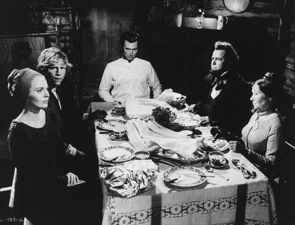 Jean Seberg (left), Clint Eastwood (center), on-set of the Film, "Paint Your Wagon", 1969