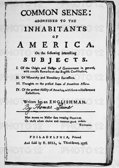 Pamphlet Cover, "Common Sense" by Thomas Paine, 1776