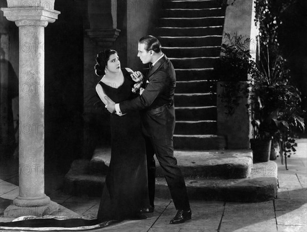 Nita Naldi, Rudolph Valentino, on-set of the Silent Film, "Blood and Sand", 1922