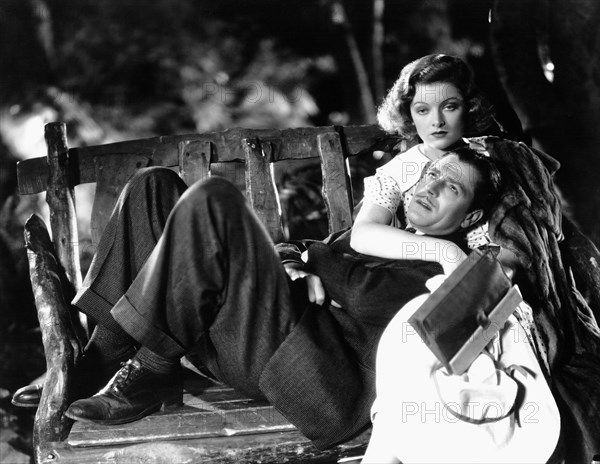 Warner Baxter, Myrna Loy, on-set of the Film, "Broadway Bill", 1934