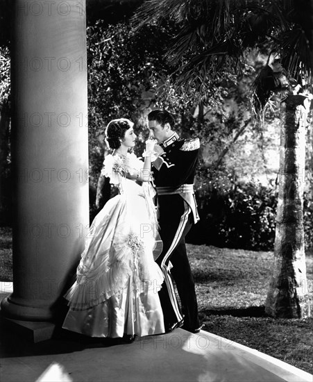 Olivia De Havilland, Errol Flynn, on-set of the Film, "The Charge of the Light Brigade", 1936