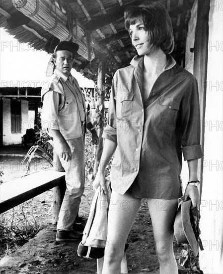 John Wayne, Elsa Martinelli, on-set of the Film, "Hatari!", 1962