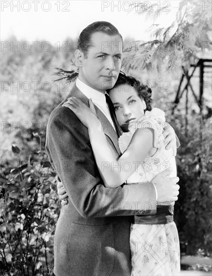 Robert Montgomery, Maureen O'Sullivan, on-set of the Film, "Hide-Out", 1934