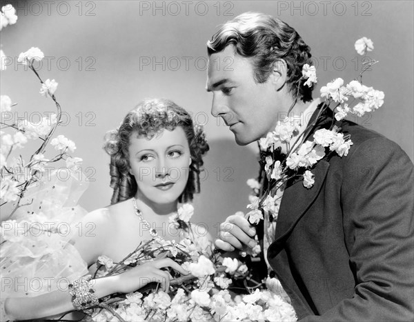 Irene Dunne, Randolph Scott, on-set of the Film, "High, Wide and Handsome", 1937