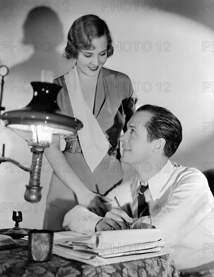 Madge Evans, Robert Montgomery, on-set of the Film, "Lovers Courageous", 1932