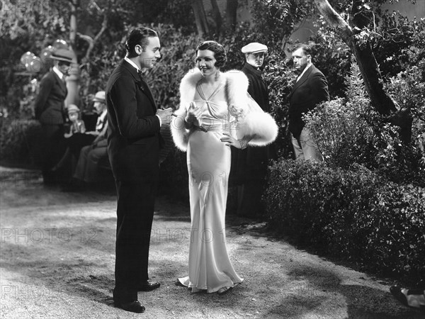 Charles Boyer, Claudette Colbert, Clive Brook, Andy Devine, on-set of the Film, "The Man from Yesterday", 1932