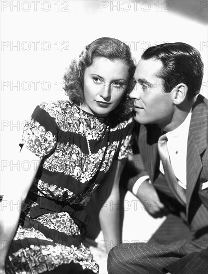 Barbara Stanwyck, Henry Fonda, on-set of the Film, "The Mad Miss Manton", 1938