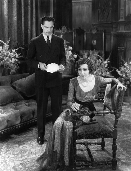 Fredric March, Claudette Colbert, on-set of the Film, "Manslaughter", 1930