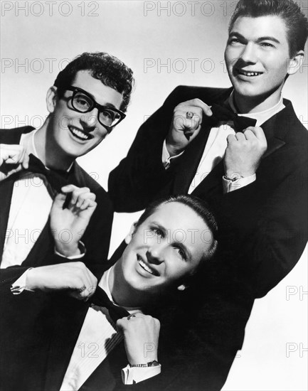 Buddy Holly & The Crickets, Buddy Holly, Jerry Allison, Joe Maudlin (bottom), circa mid 1950's
