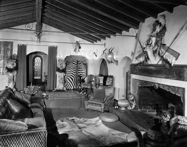 Gary Cooper's Trophy Room in his Hollywood Home, circa 1940's