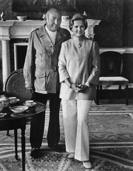 Producer Hal Wallis and Wife Martha Hyer, on-set of  the Film, "The Nelson Affair", 1973