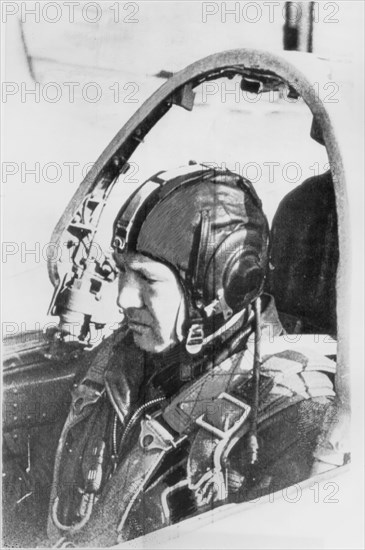 Soviet Cosmonaut, Alexei Leonov, Sitting in Fighter Plane Cockpit During Final Training Session, March, 1965