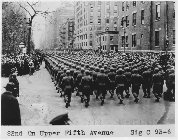 WWII Soldiers Marching in Victory Parade, Fifth Avenue, New York City, USA, 1946