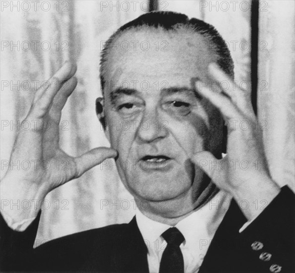 Close-Up of U.S. President Lyndon B. Johnson While Addressing the National Conference on Educational Legislation, Washington, D.C., 1965