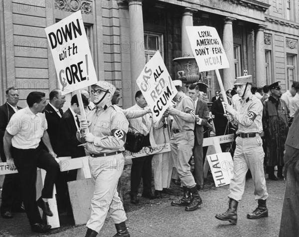 Uniformed Members of American Nazis Staging Own Protest Outside Hearing Room of the House Un-American Activities Committee, Chicago, Illinois, USA, 1965