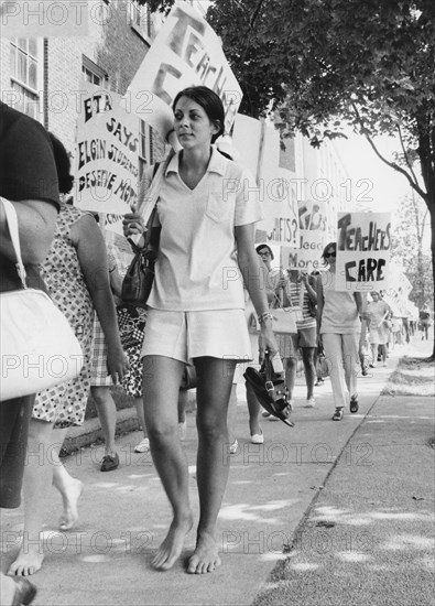 Female Teachers Picketing Outside High School, Elgin, Illinois, USA, 1971