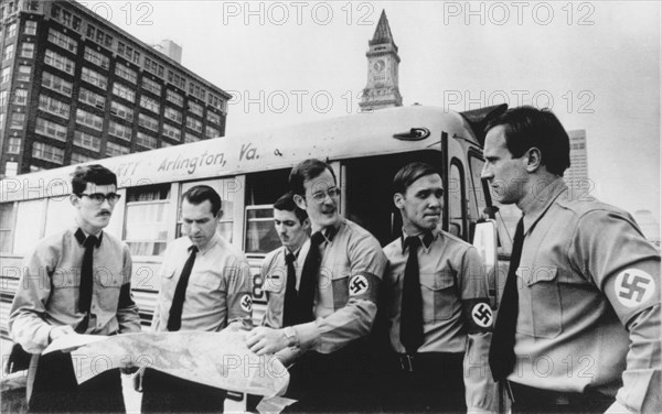 Members of National Socialist White People's Party Dressed as Nazi Storm Troopers Strategizing to Oppose School Integration, Boston, Massachusetts, USA, 1974