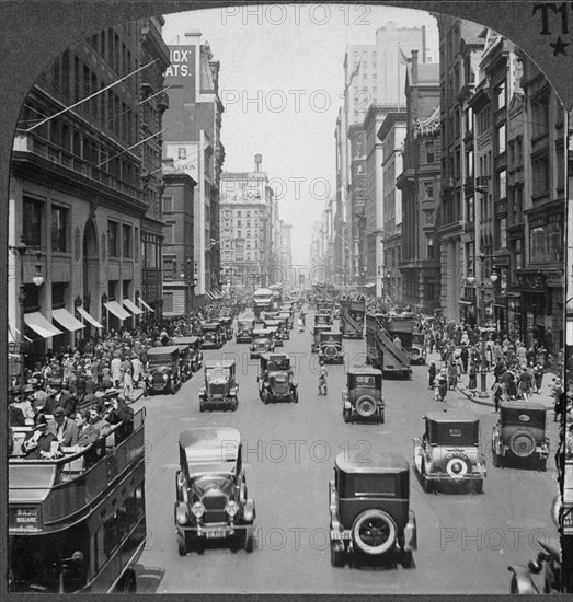 Busy Street Scene, Fith Avenue Looking North From 38th Street, New York City, USA, Single Image of Stereo Card, circa 1920's