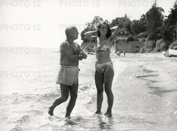 Pablo Picasso with Françoise Gilot, still from "La vie Commence Demain" (Life Begins Tomorrow), 1950