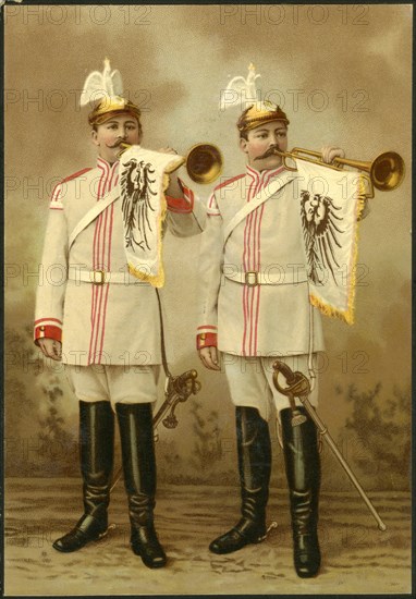 German Military Trumpeters During World War I, "German Village Band", Chromolithograph, circa 1917