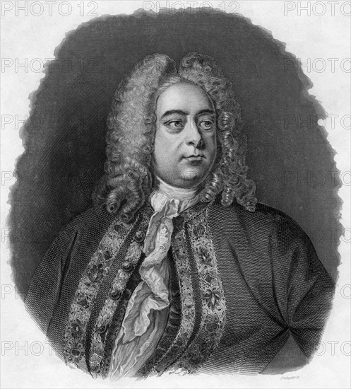 George Frideric Handel (1685-1759), Baroque Composer, Portrait, Engraving, 1856