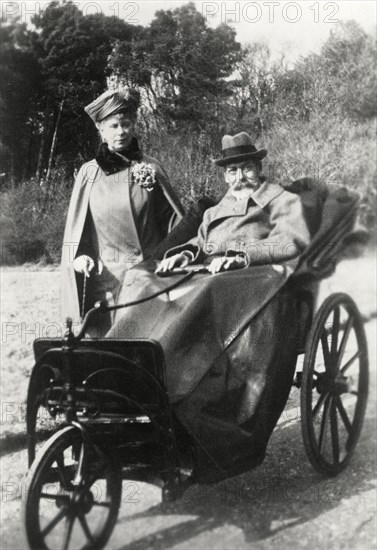 King George V with Queen Mary While Recovering from Illness at Craigweil House, Aldwick, Sussex, England, Postcard, 1929