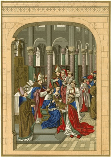 Coronation of Charles V (1338-1380), King of France, 1364, Engraving, circa 1890