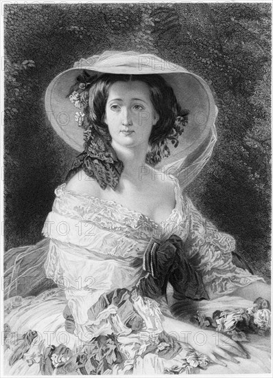 Empress Eugenie, or Eugenie de Montijo, Wife of Napoleon III, Engraving by Franz Xaver Winterhalter, 1872