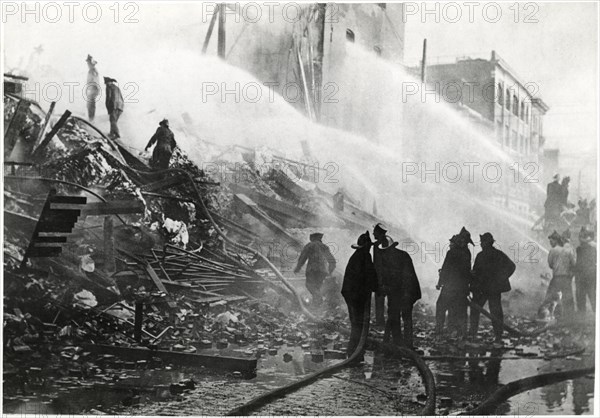 Firemen Battling General Paper Stock Co. Fire after Front Wall Fell, St. Louis, Missouri, USA, May 23, 1911