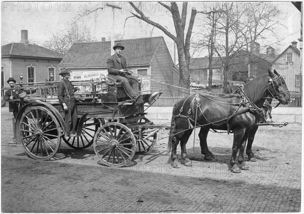 Firemen on Kawanee #1 Horse-Drawn Fire Engine, Kawanee, Illinois , USA, 1905