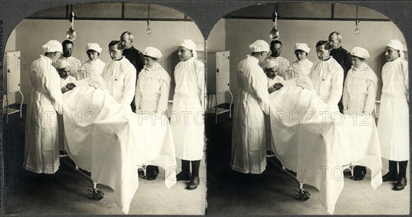 Wounded Soldier During Operation, New York City, USA, Stereo Card, circa 1918