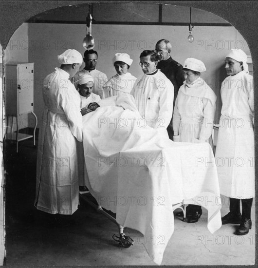 Wounded Soldier During Operation, New York City, USA, Single Image of Stereo Card, circa 1918