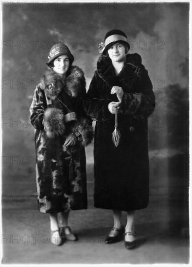 Two Women in Hats and Fur Coats, Portrait, circa 1922