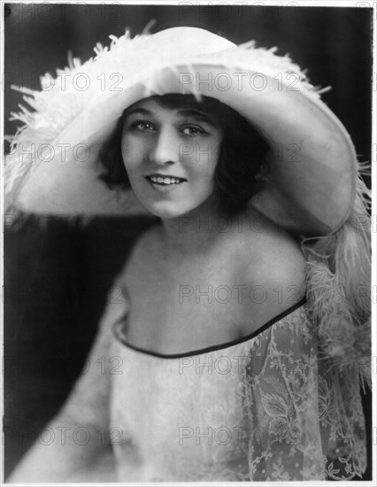 Woman in Large Hat with White feathers, Close-Up Portrait, circa 1922