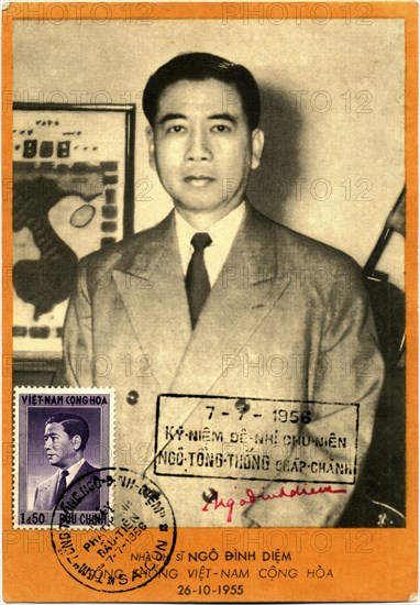 Ngo Dinh Diem (1901-1963), First President of South Vietnam, Portrait, Postcard, circa 1956