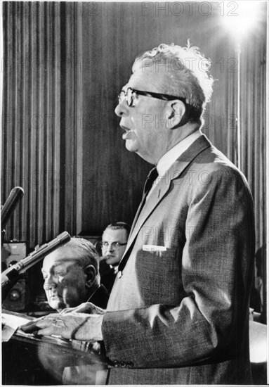 U.S. Senate GOP Leader, Everett Dirksen, Addressing Press Conference, Portrait, 1964