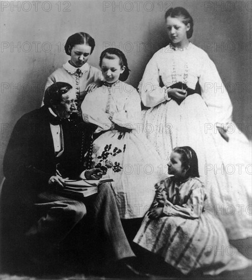 Hans Christian Andersen (1805-75), Danish Writer, Portrait, Reading Story to Young Girls, circa 1860's