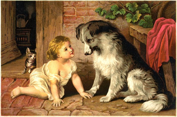 Child and Dog Sitting on Floor, "Can't you Talk", Dr. D. Jayne's Tonic Vermifuge, Trade Card, circa 1890's