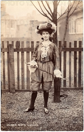 Woman Standing with Riding Crop, England, Postcard, circa early 1900's