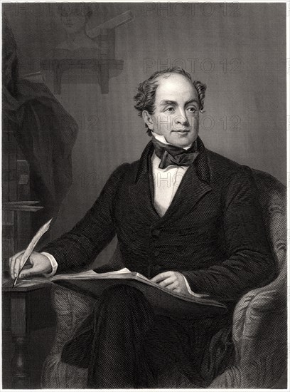 Thomas Moore (1779-1852), Irish Poet, Songwriter and Entertainer, Portrait Sitting in Chair, Illustration from the Original Painting by Chappel, 1873