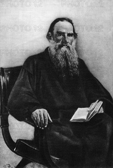 Leo Tolstoy (1828-1910), Russian Novelist, Short Story Writer and Playwright, Portrait, Illustration from Painting by Ilya Repin