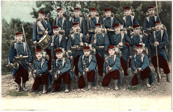 French Army, Infantry, WWI, Portrait, Hand-Colored Postcard, circa 1914