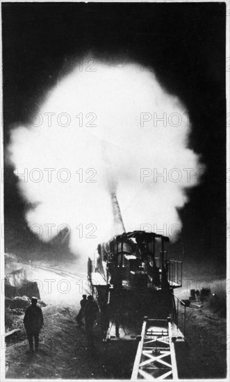 Railway Gun Firing Ammunition, WWI, Postcard, circa 1917