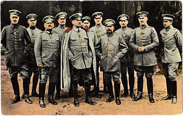 German General Alexander von Kluck (center) and his Staff, WWI, Portrait, Postcard, circa 1914