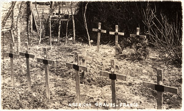 American Military Graves, WWI, France, Postcard, circa 1918