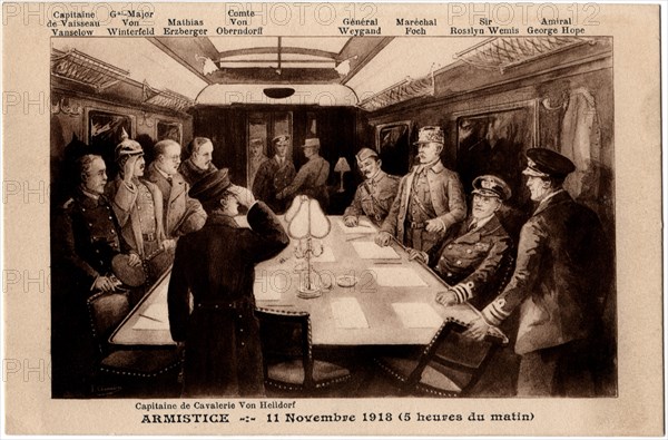 Armistice with Germany Ending World War I, Compiegne, France, November 11, 1918, Postcard
