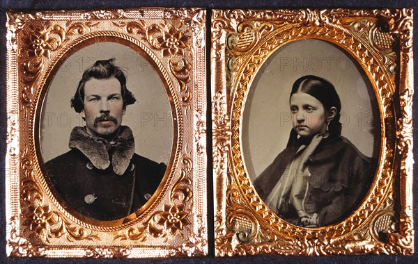Man and Woman, Portraits in Different Frames, Daguerreotype, circa 1850's