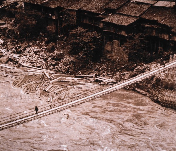 Luding Footbridge Over Dadu River, Sichuan Province, China, circa 1935