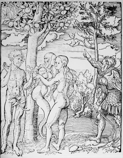 Adam and Eve, Woodcut by Lucas Cranach, the Elder, 1523