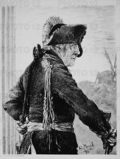 Frederick II, Frederick the Great (1712-86), King of Prussia (1740-86), Portrait, Engraving by A.J. Menzel, 1878